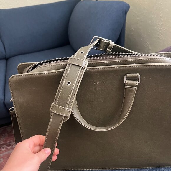 Matt & Nat David Vintage Vegan Leather Olive Green Laptop Bag Briefcase Tote - Picture 6 of 7